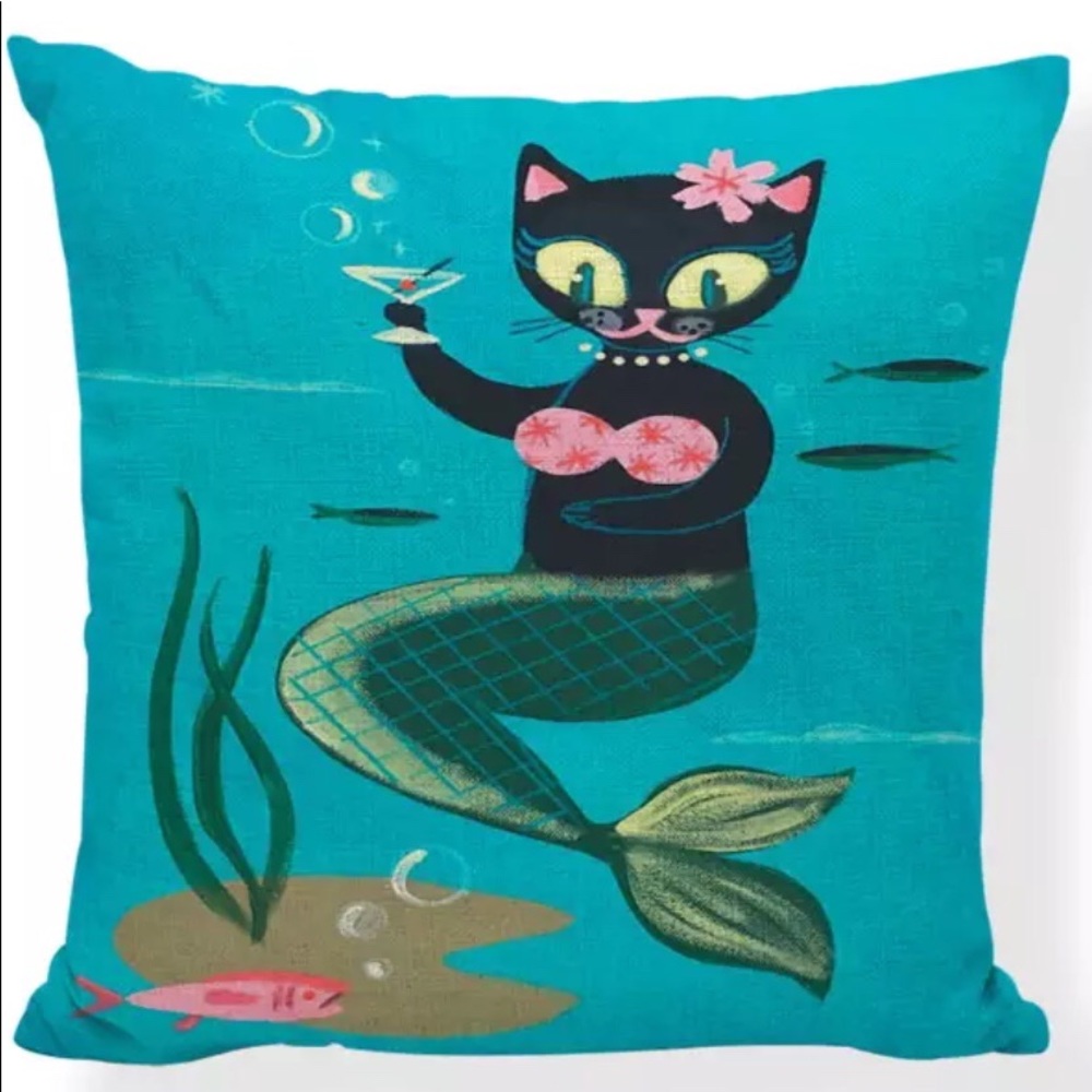 Kitschy Mermaid Cat PILLOW COVER #2
